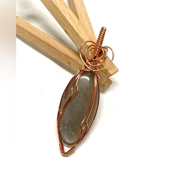 HANDCRAFTED Gray Moonstone Hand Wrapped Copper Pendant, Artisan Jewelry Gift - Picture 6 of 10